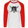 Pirate & Swords Skull Captain Jolly Roger Mens L/S Baseball T-Shirt White/Red