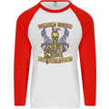 Dancing Easter Day Skeletons Skulls Mens L/S Baseball T-Shirt White/Red