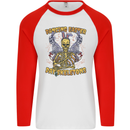Dancing Easter Day Skeletons Skulls Mens L/S Baseball T-Shirt White/Red