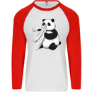 A Funny Panda Bear Mens L/S Baseball T-Shirt White/Red