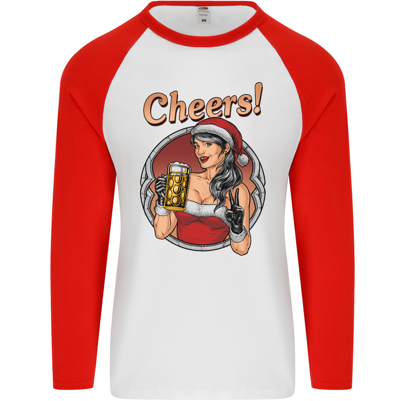 Christmas Sexy Santa Clause Xmas Mens L/S Baseball T-Shirt White/Red