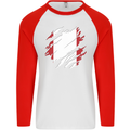 Torn Peru Flag Peruvian Day Football Mens L/S Baseball T-Shirt White/Red