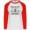 Three Fish Sizes Funny Fishing Fisherman Mens L/S Baseball T-Shirt White/Red