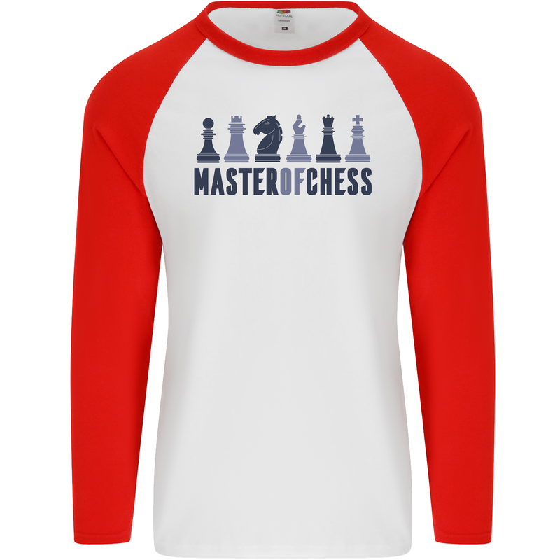 Master of Chess Mens L/S Baseball T-Shirt White/Red