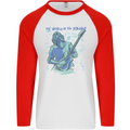 My World Is Six Strings Guitar Rock Music Mens L/S Baseball T-Shirt White/Red