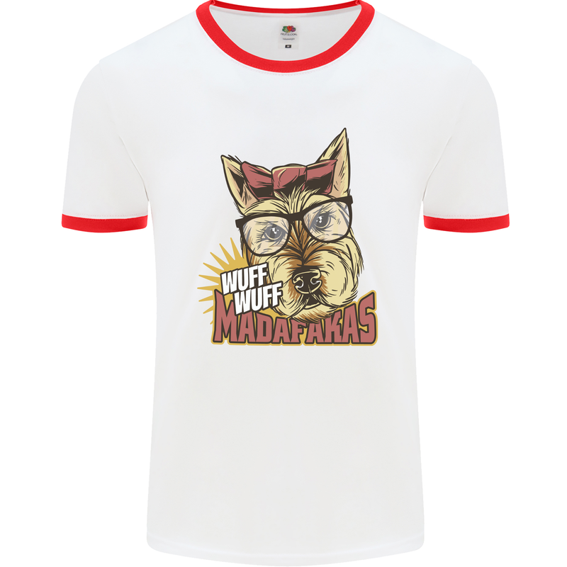 Wuff Wuff Madafacas Funny Dog Mens Ringer T-Shirt White/Red