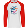 Plastic Free Climate Change Octopus Seal Fish Mens L/S Baseball T-Shirt White/Red