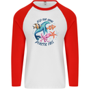 Plastic Free Climate Change Octopus Seal Fish Mens L/S Baseball T-Shirt White/Red