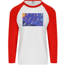 Galaxy Infographic Space Technology Planets Mens L/S Baseball T-Shirt White/Red