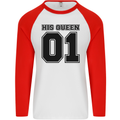 His Queen Funny Valentines Day Mens L/S Baseball T-Shirt White/Red