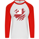 Torn Tongo Flag Tongan Day Football Mens L/S Baseball T-Shirt White/Red