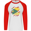 Torn Grenada Flag Grenadians Day Football Mens L/S Baseball T-Shirt White/Red