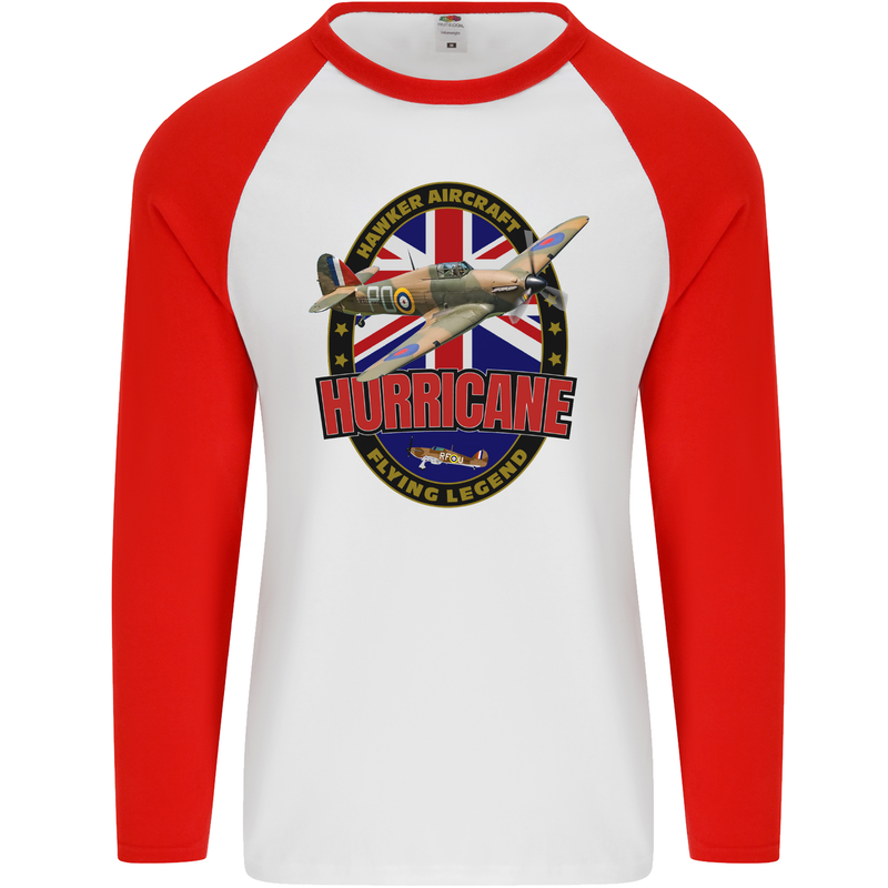 Hawker Hurricane Flying Legend Mens L/S Baseball T-Shirt White/Red