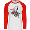 Coffee or Death Skull Mens L/S Baseball T-Shirt White/Red