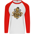 Steampunk Octopus Scuba Diving Cthulhu Mens L/S Baseball T-Shirt White/Red