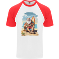 Christmas Santa With Surfboard Xmas Surfing Mens S/S Baseball T-Shirt White/Red