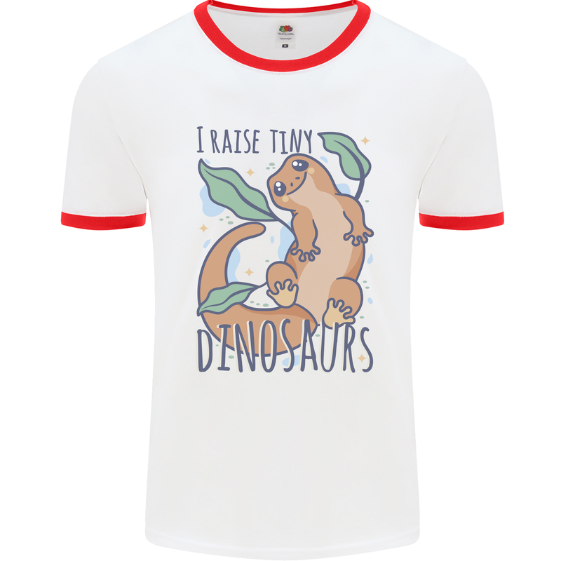 I Raise Tiny Dinosaurs Lizards Chameleon Mens Ringer T-Shirt White/Red