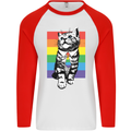 LGBT Cat Gay Pride Day Awareness Mens L/S Baseball T-Shirt White/Red