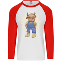 An Infant Highland Cow Cattle Bull Mens L/S Baseball T-Shirt White/Red
