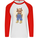 An Infant Highland Cow Cattle Bull Mens L/S Baseball T-Shirt White/Red