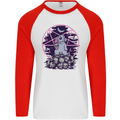 Demonic Satanic Rabbit With Skulls Mens L/S Baseball T-Shirt White/Red