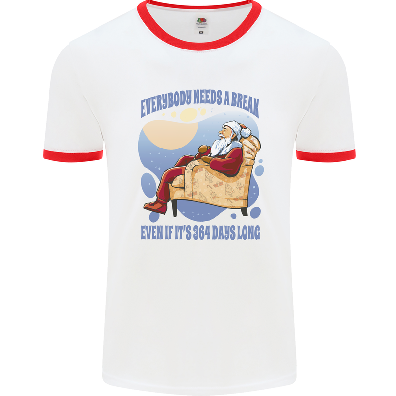 Christmas Santa Claus Needs a Break Xmas Mens Ringer T-Shirt White/Red