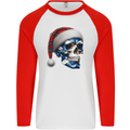 Scotland Christmas Skull Xmas Scottish Flag Biker Mens L/S Baseball T-Shirt White/Red