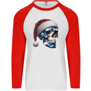 Scotland Christmas Skull Xmas Scottish Flag Biker Mens L/S Baseball T-Shirt White/Red