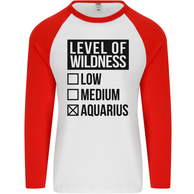 Levels of Wildness Aquarius Mens L/S Baseball T-Shirt White/Red