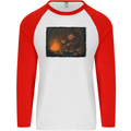 Bigfoot Camping and Cooking Marshmallows Mens L/S Baseball T-Shirt White/Red