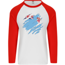 Torn Fiji Flag Fijian Day Football Mens L/S Baseball T-Shirt White/Red