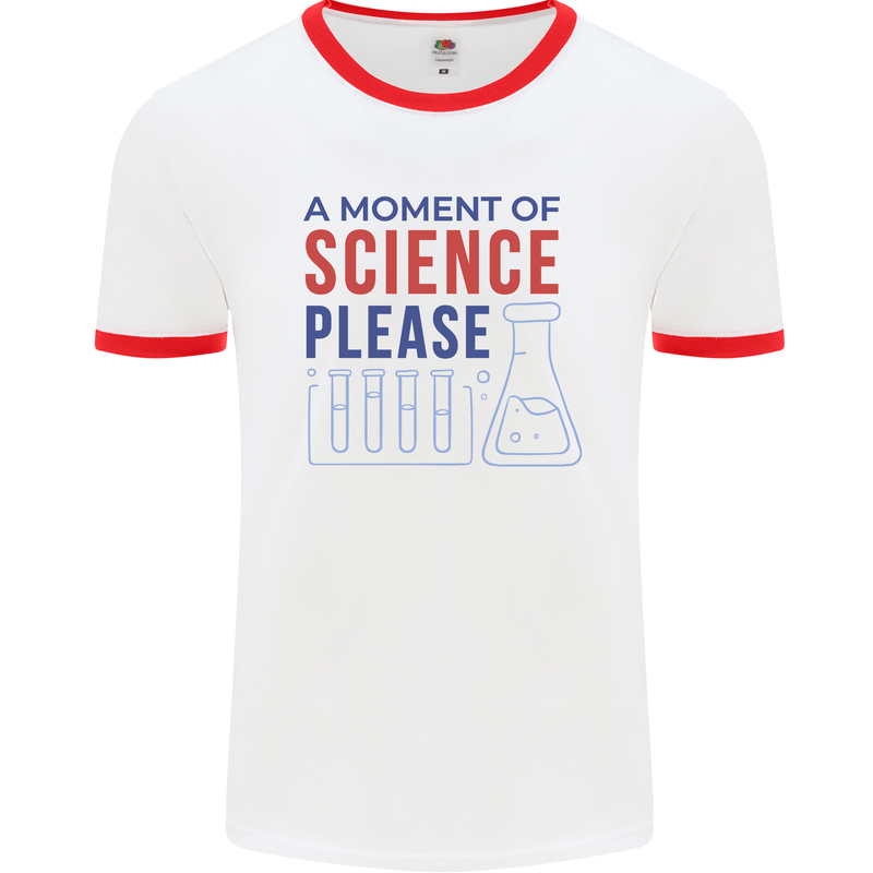 A Moment of Science Please Funny Chemistry Mens Ringer T-Shirt White/Red