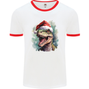 Christmas T-Rex Dinosaur Xmas Hat Mens Ringer T-Shirt White/Red
