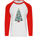 Christmas Football Tree Xmas Soccer Footy Mens L/S Baseball T-Shirt White/Red