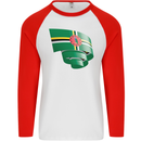 Curled Dominica Flag Dominican Day Football Mens L/S Baseball T-Shirt White/Red