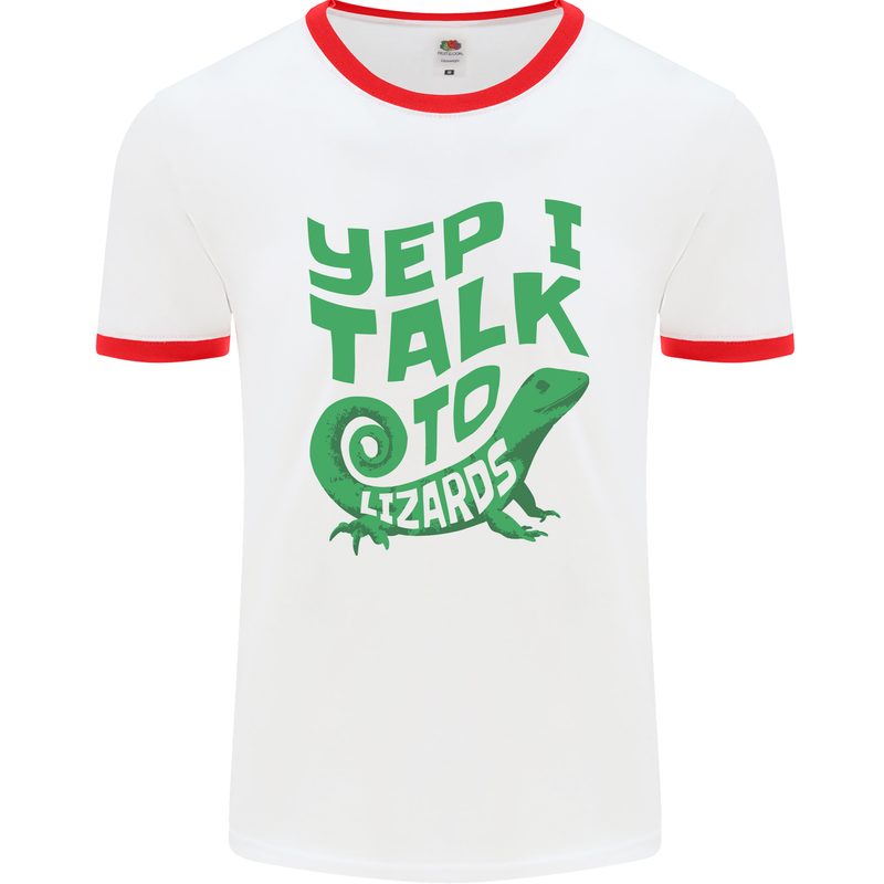 I Talk To Lizards Chameleons Bearded Dragons Mens Ringer T-Shirt White/Red