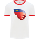 Curled Liechtenstein Flag Liechtensteiner Day Football Mens Ringer T-Shirt White/Red