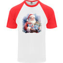 Traditional Santa Christmas Design Xmas Mens S/S Baseball T-Shirt White/Red
