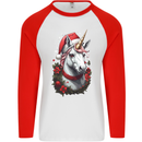 Christmas Unicorn Wreath Xmas Mens L/S Baseball T-Shirt White/Red