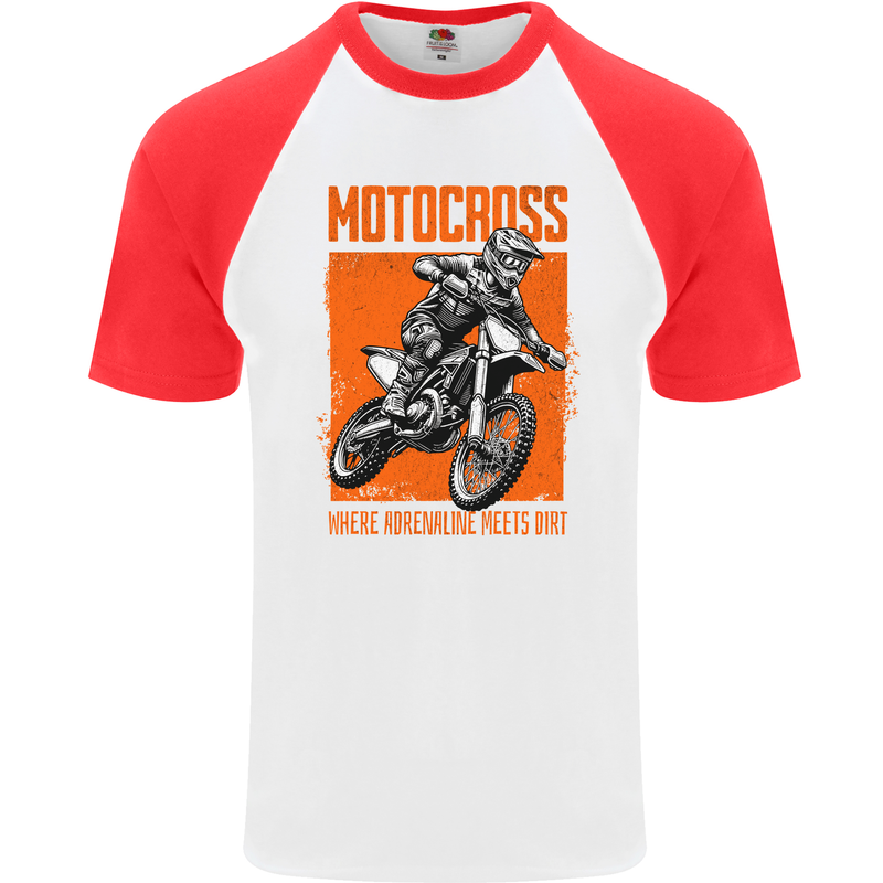 Adrenaline Dirt Motocross MotoX Dirt Bike Mens S/S Baseball T-Shirt White/Red