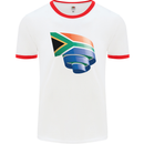 Curled South African Flag Africa Day Football Mens Ringer T-Shirt White/Red