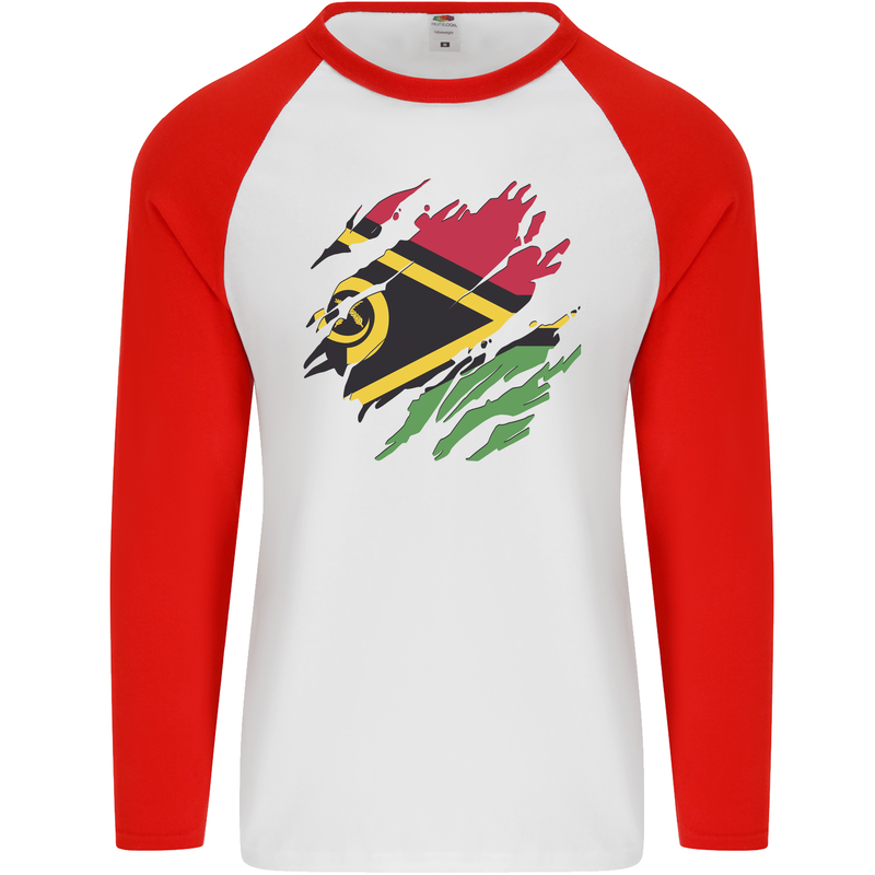 Torn Vanuatu Flag Day Football Mens L/S Baseball T-Shirt White/Red