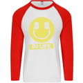 Headphones DJ Life Acid Face Vinyl Decks Mens L/S Baseball T-Shirt White/Red