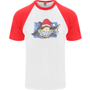 A Christmas Shark Wearing an Xmas Hat Mens S/S Baseball T-Shirt White/Red