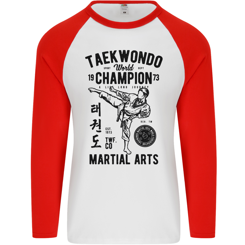 Taekwondo World Champion Martial Arts MMA Mens L/S Baseball T-Shirt White/Red