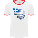 Curled Greece Flag Greek Day Football Mens Ringer T-Shirt White/Red