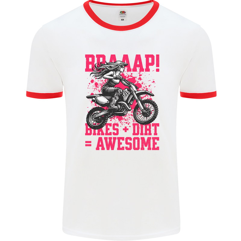 Braaap Awesome Motocross MotoX Dirt Bike Female Mens Ringer T-Shirt White/Red