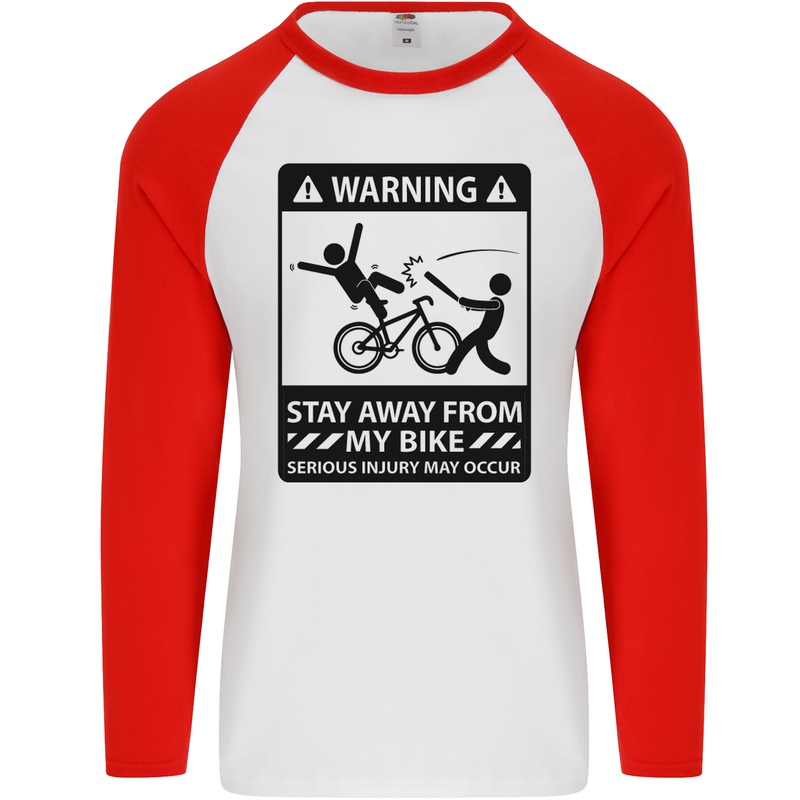 Stay Away From My Bike Cycling Cyclist Mens L/S Baseball T-Shirt White/Red