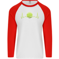 Tennis Player ECG Pulse Mens L/S Baseball T-Shirt White/Red