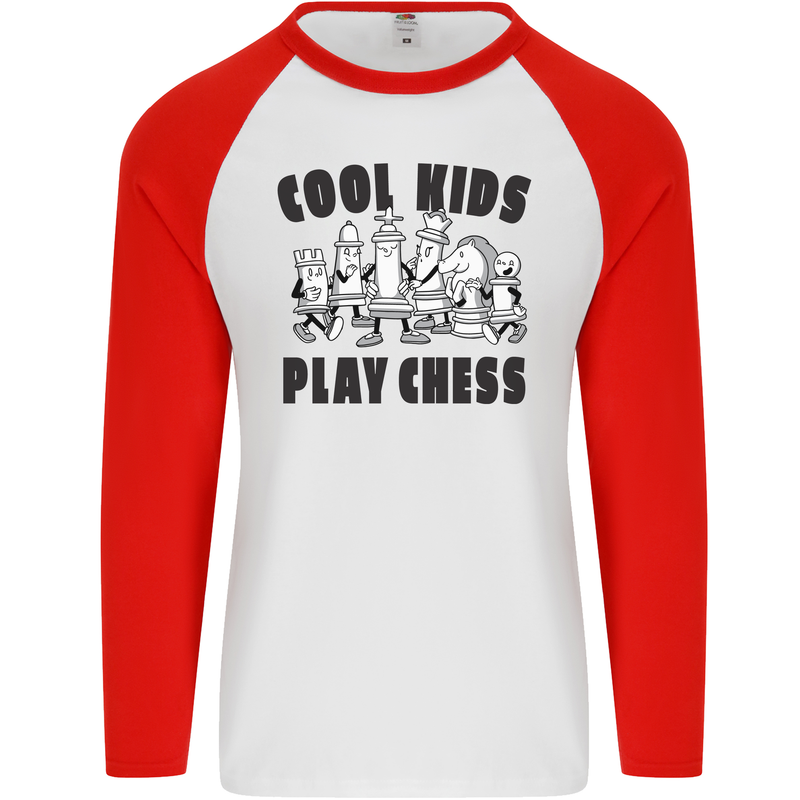 Cool Kids Play Chess Funny Game Player Mens L/S Baseball T-Shirt White/Red